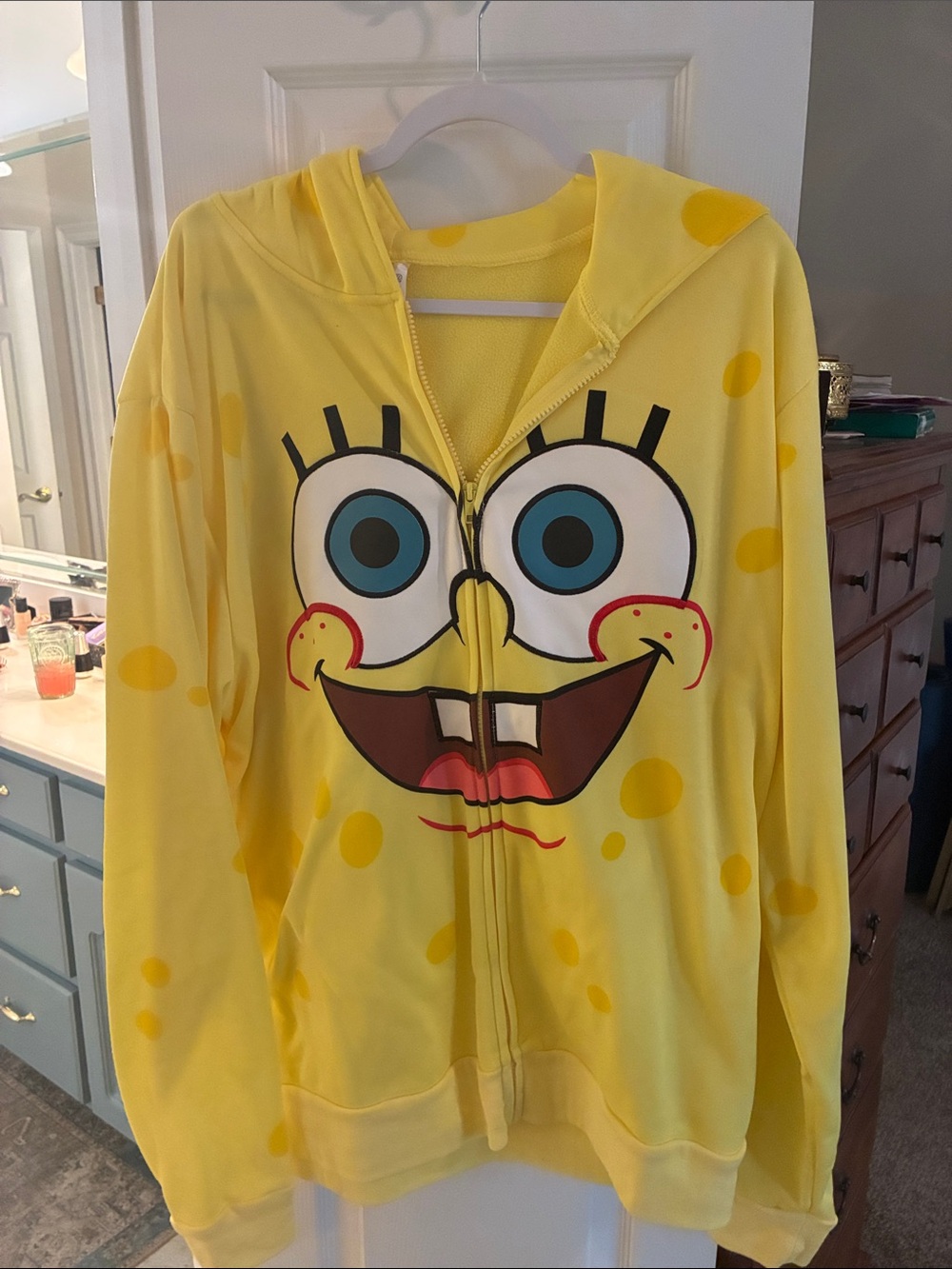 Nickelodeon SpongeBob Bright Yellow Hooded Men’s Zip Front Jacket SZ L/XL